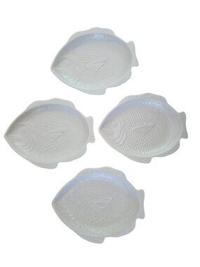 Vintage Whittier Pottery USA Set of 4 White Fish Platter Plates 1979 11" x 9"